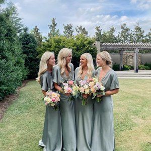 BHLDN Leila Deep-V Flutter-Sleeve Satin A-Line Gown, Size 2